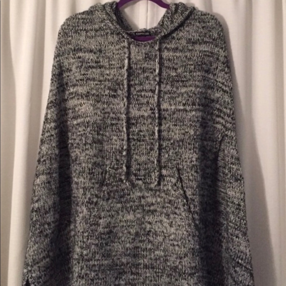 Black/gray marble hooded poncho